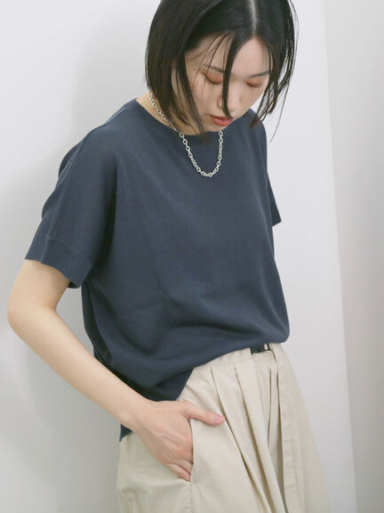 【マシンウォッシャブル】麻タッチニットプルオーバー（チャコールグレー/ネイビー/キナリ）｜Samansa Mos2 blue（サマンサモスモス ブルー）通販