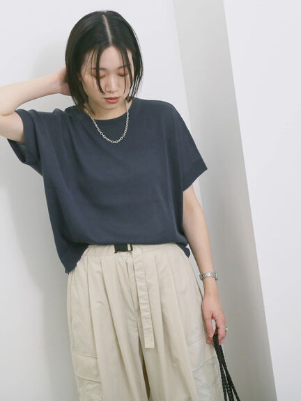 【マシンウォッシャブル】麻タッチニットプルオーバー（チャコールグレー/ネイビー/キナリ）｜Samansa Mos2 blue（サマンサモスモス ブルー）通販