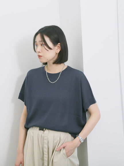 【マシンウォッシャブル】麻タッチニットプルオーバー（チャコールグレー/ネイビー/キナリ）｜Samansa Mos2 blue（サマンサモスモス ブルー）通販