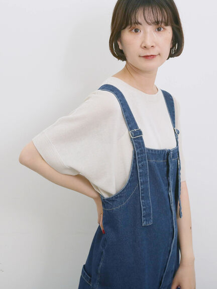 【マシンウォッシャブル】麻タッチニットプルオーバー（チャコールグレー/ネイビー/キナリ）｜Samansa Mos2 blue（サマンサモスモス ブルー）通販