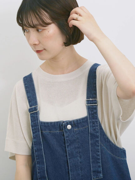 【マシンウォッシャブル】麻タッチニットプルオーバー（チャコールグレー/ネイビー/キナリ）｜Samansa Mos2 blue（サマンサモスモス ブルー）通販