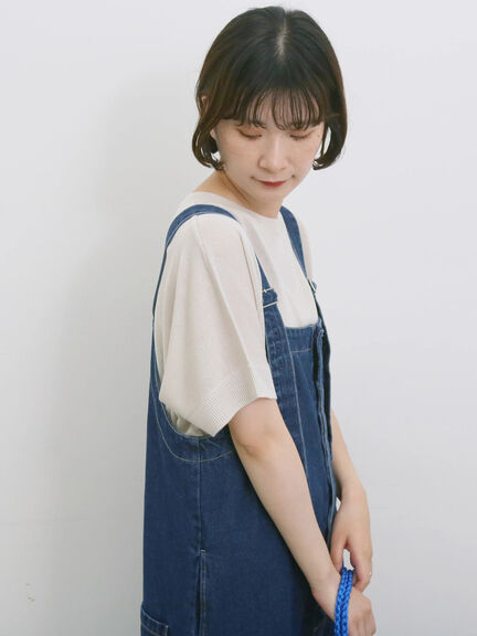 【マシンウォッシャブル】麻タッチニットプルオーバー（チャコールグレー/ネイビー/キナリ）｜Samansa Mos2 blue（サマンサモスモス ブルー）通販