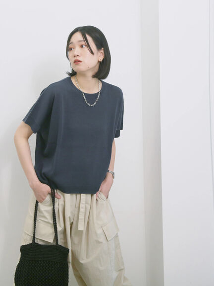 【マシンウォッシャブル】麻タッチニットプルオーバー（チャコールグレー/ネイビー/キナリ）｜Samansa Mos2 blue（サマンサモスモス ブルー）通販