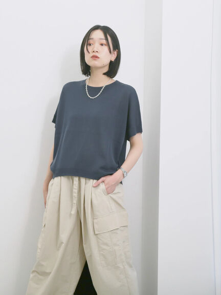 【マシンウォッシャブル】麻タッチニットプルオーバー（チャコールグレー/ネイビー/キナリ）｜Samansa Mos2 blue（サマンサモスモス ブルー）通販