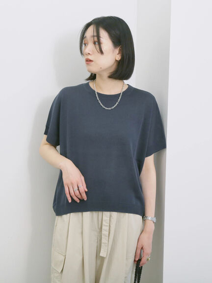 【マシンウォッシャブル】麻タッチニットプルオーバー（チャコールグレー/ネイビー/キナリ）｜Samansa Mos2 blue（サマンサモスモス ブルー）通販