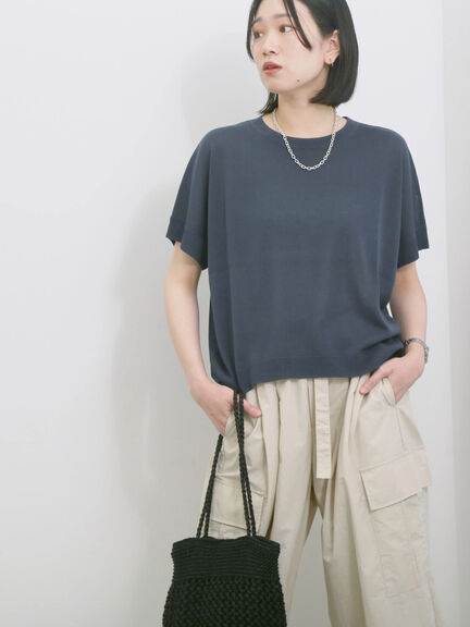 【マシンウォッシャブル】麻タッチニットプルオーバー（チャコールグレー/ネイビー/キナリ）｜Samansa Mos2 blue（サマンサモスモス ブルー）通販