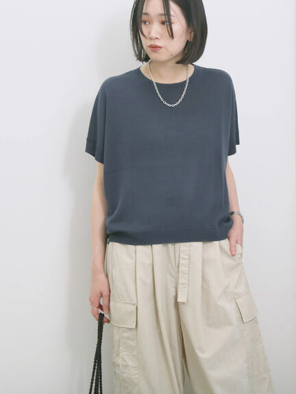 【マシンウォッシャブル】麻タッチニットプルオーバー（チャコールグレー/ネイビー/キナリ）｜Samansa Mos2 blue（サマンサモスモス ブルー）通販