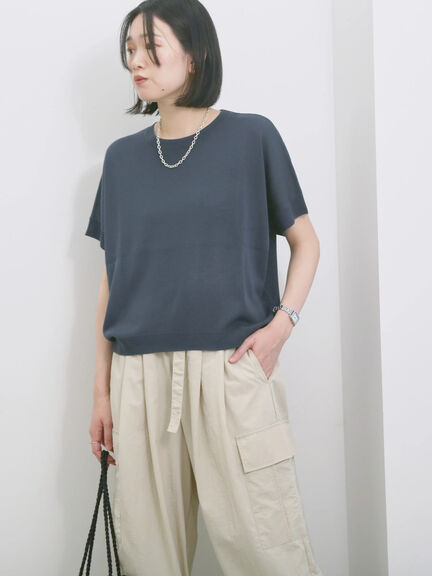 【マシンウォッシャブル】麻タッチニットプルオーバー（チャコールグレー/ネイビー/キナリ）｜Samansa Mos2 blue（サマンサモスモス ブルー）通販
