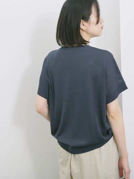 【マシンウォッシャブル】麻タッチニットプルオーバー（チャコールグレー/ネイビー/キナリ）｜Samansa Mos2 blue（サマンサモスモス ブルー）通販