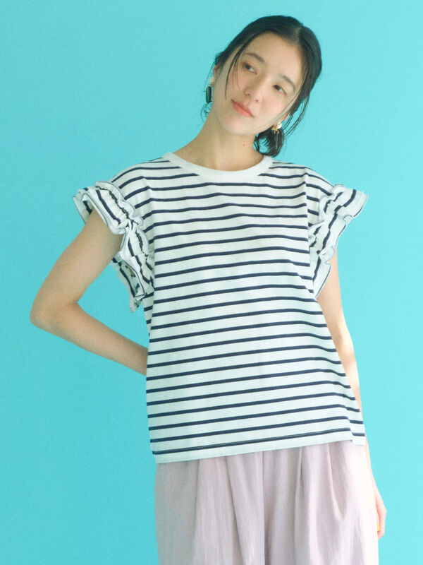 【接触冷感】フリル袖フレンチT（ホワイト）｜Samansa Mos2 blue（サマンサモスモス ブルー）通販