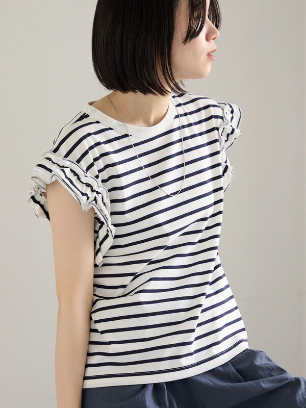 【接触冷感】フリル袖フレンチT（ネイビー）｜Samansa Mos2 blue（サマンサモスモス ブルー）通販