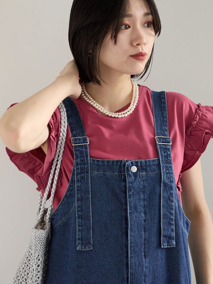 【接触冷感】フリル袖フレンチT（オフホワイト/ホワイト/ブラック/ネイビー/プラム）｜Samansa Mos2 blue（サマンサモスモス ブルー）通販