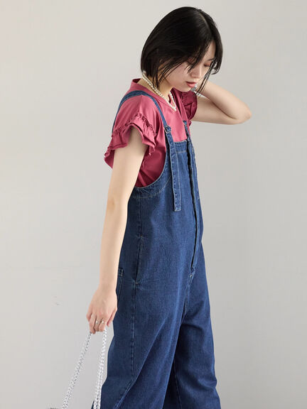 【接触冷感】フリル袖フレンチT（オフホワイト/ホワイト/ブラック/ネイビー/プラム）｜Samansa Mos2 blue（サマンサモスモス ブルー）通販