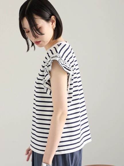 【接触冷感】フリル袖フレンチT（オフホワイト/ホワイト/ブラック/ネイビー/プラム）｜Samansa Mos2 blue（サマンサモスモス ブルー）通販