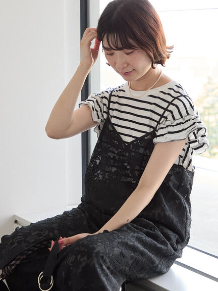 【接触冷感】フリル袖フレンチT（オフホワイト/ホワイト/ブラック/ネイビー/プラム）｜Samansa Mos2 blue（サマンサモスモス ブルー）通販