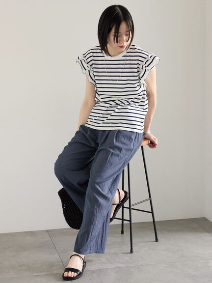 【接触冷感】フリル袖フレンチT（オフホワイト/ホワイト/ブラック/ネイビー/プラム）｜Samansa Mos2 blue（サマンサモスモス ブルー）通販