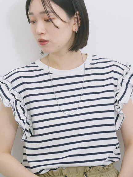【接触冷感】フリル袖フレンチT（オフホワイト/ホワイト/ブラック/ネイビー/プラム）｜Samansa Mos2 blue（サマンサモスモス ブルー）通販