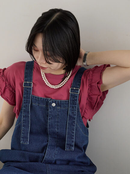 【接触冷感】フリル袖フレンチT（オフホワイト/ホワイト/ブラック/ネイビー/プラム）｜Samansa Mos2 blue（サマンサモスモス ブルー）通販
