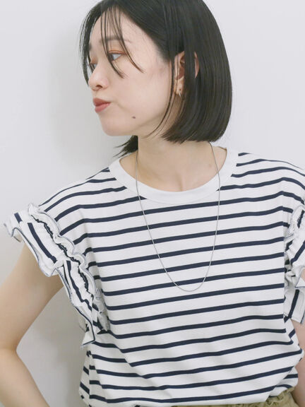 【接触冷感】フリル袖フレンチT（オフホワイト/ホワイト/ブラック/ネイビー/プラム）｜Samansa Mos2 blue（サマンサモスモス ブルー）通販