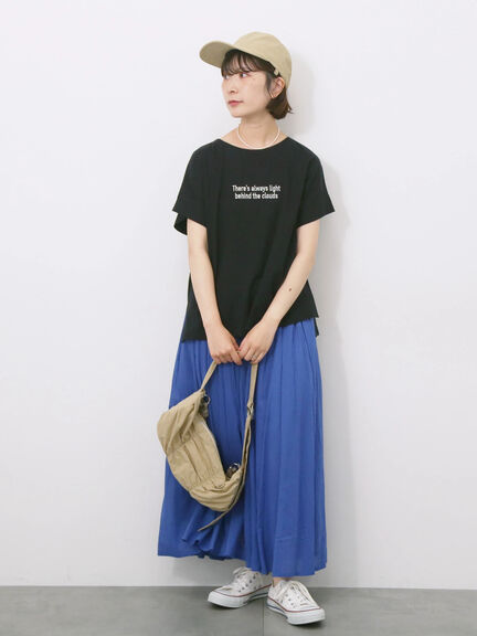 ロゴ刺繍フレンチスリーブTシャツ（オフホワイト/ブラック/オレンジ/ブラウン/ブルー）｜Samansa Mos2 blue（サマンサモスモス ブルー）通販