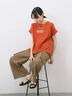 ロゴ刺繍フレンチスリーブTシャツ（オフホワイト/ブラック/オレンジ/ブラウン/ブルー）｜Samansa Mos2 blue（サマンサモスモス ブルー）通販