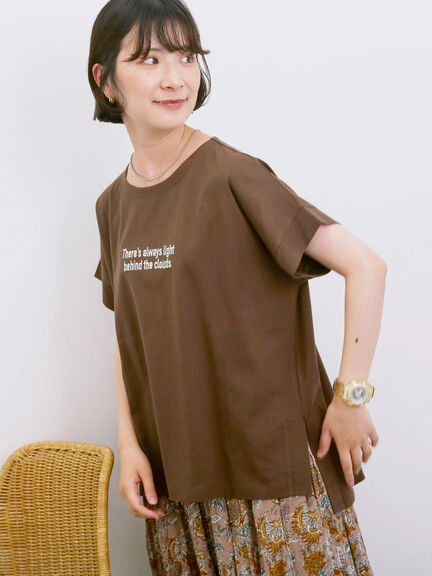 ロゴ刺繍フレンチスリーブTシャツ（オフホワイト/ブラック/オレンジ/ブラウン/ブルー）｜Samansa Mos2 blue（サマンサモスモス ブルー）通販