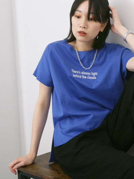 ロゴ刺繍フレンチスリーブTシャツ（オフホワイト/ブラック/オレンジ/ブラウン/ブルー）｜Samansa Mos2 blue（サマンサモスモス ブルー）通販