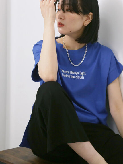 ロゴ刺繍フレンチスリーブTシャツ（オフホワイト/ブラック/オレンジ/ブラウン/ブルー）｜Samansa Mos2 blue（サマンサモスモス ブルー）通販