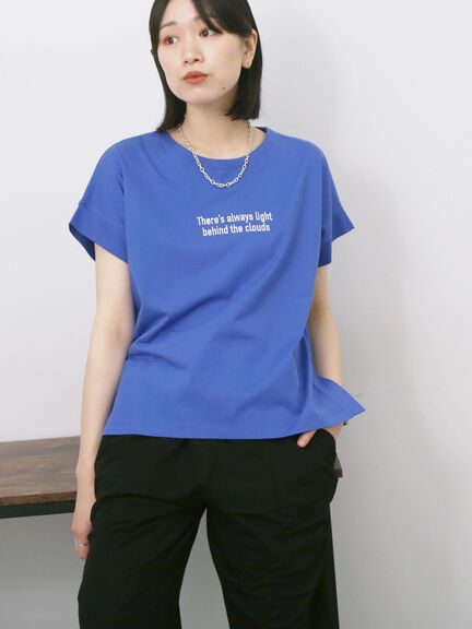 ロゴ刺繍フレンチスリーブTシャツ（オフホワイト/ブラック/オレンジ/ブラウン/ブルー）｜Samansa Mos2 blue（サマンサモスモス ブルー）通販