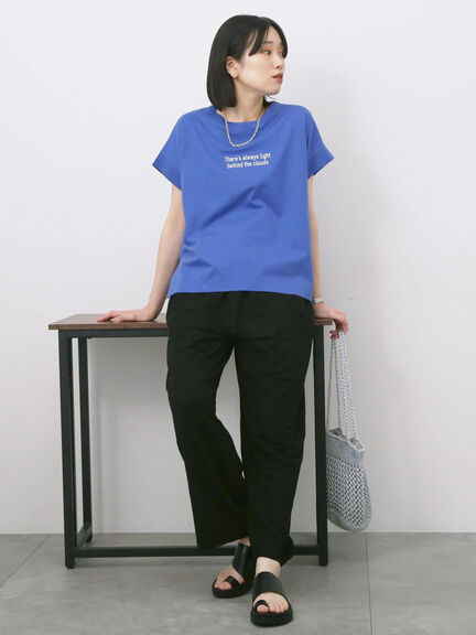 ロゴ刺繍フレンチスリーブTシャツ（オフホワイト/ブラック/オレンジ/ブラウン/ブルー）｜Samansa Mos2 blue（サマンサモスモス ブルー）通販