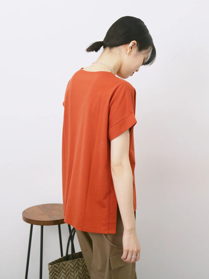 ロゴ刺繍フレンチスリーブTシャツ（オフホワイト/ブラック/オレンジ/ブラウン/ブルー）｜Samansa Mos2 blue（サマンサモスモス ブルー）通販