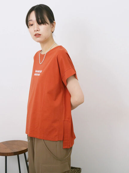 ロゴ刺繍フレンチスリーブTシャツ（オフホワイト/ブラック/オレンジ/ブラウン/ブルー）｜Samansa Mos2 blue（サマンサモスモス ブルー）通販