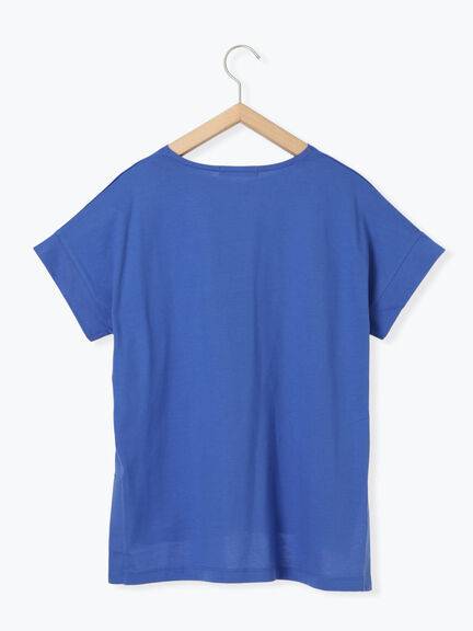 ロゴ刺繍フレンチスリーブTシャツ（オフホワイト/ブラック/オレンジ/ブラウン/ブルー）｜Samansa Mos2 blue（サマンサモスモス ブルー）通販