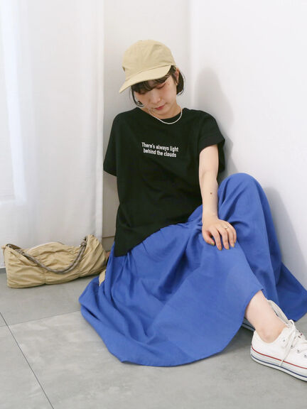 ロゴ刺繍フレンチスリーブTシャツ（オフホワイト/ブラック/オレンジ/ブラウン/ブルー）｜Samansa Mos2 blue（サマンサモスモス ブルー）通販