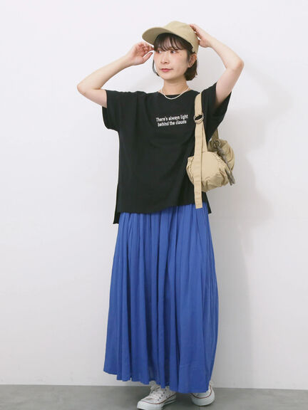 ロゴ刺繍フレンチスリーブTシャツ（オフホワイト/ブラック/オレンジ/ブラウン/ブルー）｜Samansa Mos2 blue（サマンサモスモス ブルー）通販