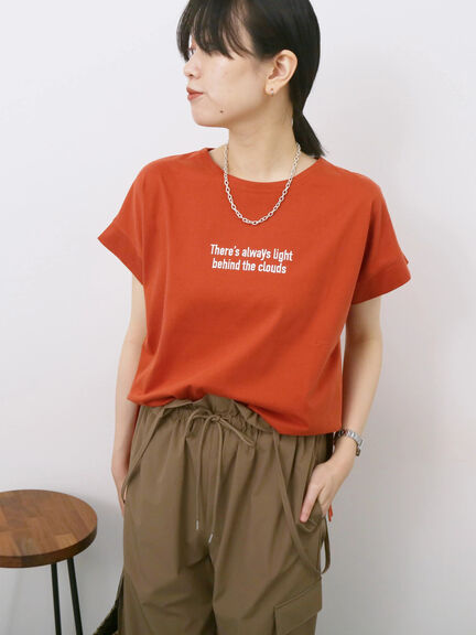ロゴ刺繍フレンチスリーブTシャツ（オフホワイト/ブラック/オレンジ/ブラウン/ブルー）｜Samansa Mos2 blue（サマンサモスモス ブルー）通販