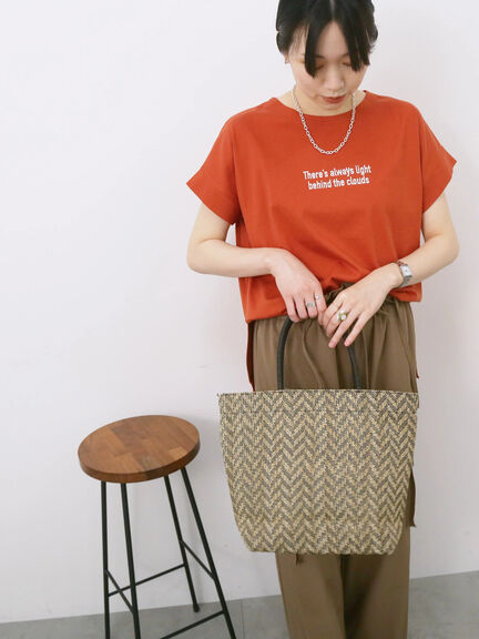 ロゴ刺繍フレンチスリーブTシャツ（オフホワイト/ブラック/オレンジ/ブラウン/ブルー）｜Samansa Mos2 blue（サマンサモスモス ブルー）通販