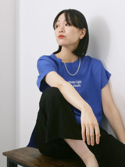 ロゴ刺繍フレンチスリーブTシャツ（オフホワイト/ブラック/オレンジ/ブラウン/ブルー）｜Samansa Mos2 blue（サマンサモスモス ブルー）通販