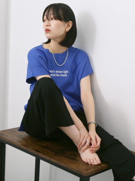ロゴ刺繍フレンチスリーブTシャツ（オフホワイト/ブラック/オレンジ/ブラウン/ブルー）｜Samansa Mos2 blue（サマンサモスモス ブルー）通販