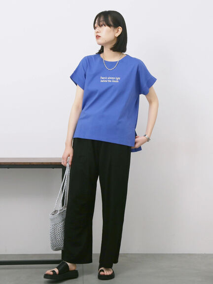 ロゴ刺繍フレンチスリーブTシャツ（オフホワイト/ブラック/オレンジ/ブラウン/ブルー）｜Samansa Mos2 blue（サマンサモスモス ブルー）通販