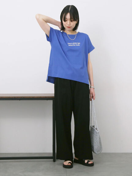 ロゴ刺繍フレンチスリーブTシャツ（オフホワイト/ブラック/オレンジ/ブラウン/ブルー）｜Samansa Mos2 blue（サマンサモスモス ブルー）通販