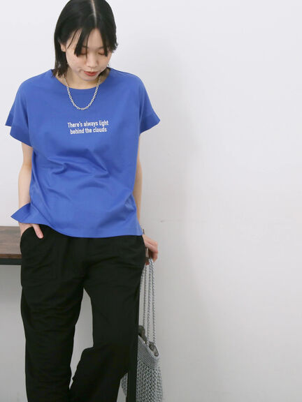 ロゴ刺繍フレンチスリーブTシャツ（オフホワイト/ブラック/オレンジ/ブラウン/ブルー）｜Samansa Mos2 blue（サマンサモスモス ブルー）通販