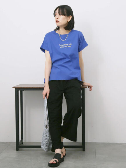 ロゴ刺繍フレンチスリーブTシャツ（オフホワイト/ブラック/オレンジ/ブラウン/ブルー）｜Samansa Mos2 blue（サマンサモスモス ブルー）通販