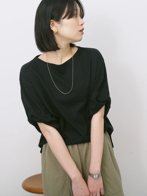 ツイストスリーブTシャツ（オフホワイト/ブラック/ブルー）｜Samansa Mos2 blue（サマンサモスモス ブルー）通販