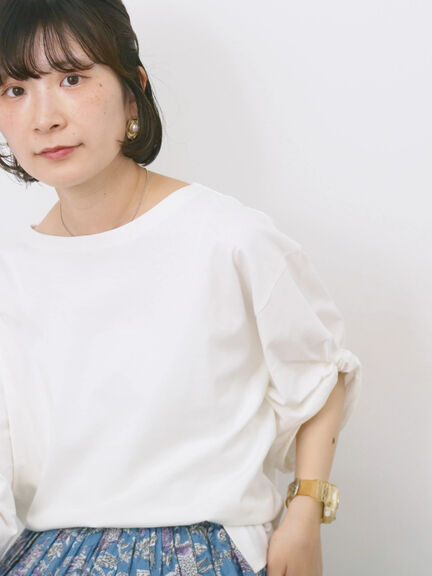 ツイストスリーブTシャツ（オフホワイト/ブラック/ブルー）｜Samansa Mos2 blue（サマンサモスモス ブルー）通販