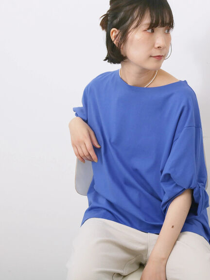 ツイストスリーブTシャツ（オフホワイト/ブラック/ブルー）｜Samansa Mos2 blue（サマンサモスモス ブルー）通販