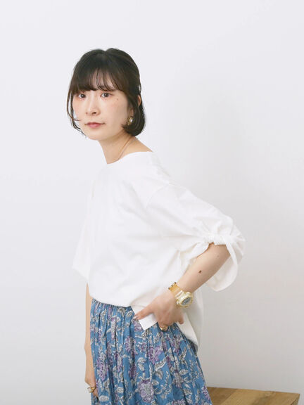 ツイストスリーブTシャツ（オフホワイト/ブラック/ブルー）｜Samansa Mos2 blue（サマンサモスモス ブルー）通販