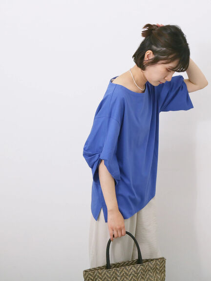 ツイストスリーブTシャツ（オフホワイト/ブラック/ブルー）｜Samansa Mos2 blue（サマンサモスモス ブルー）通販