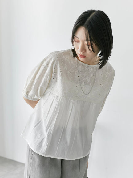 【Made in India】シフリーブラウス（オフホワイト/ブラック/ピンク）｜Samansa Mos2 blue（サマンサモスモス ブルー）通販