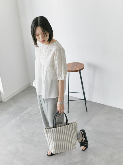 【Made in India】シフリーブラウス（オフホワイト/ブラック/ピンク）｜Samansa Mos2 blue（サマンサモスモス ブルー）通販